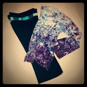 Liz Claiborne LINEN tie dye tunic button top Sm